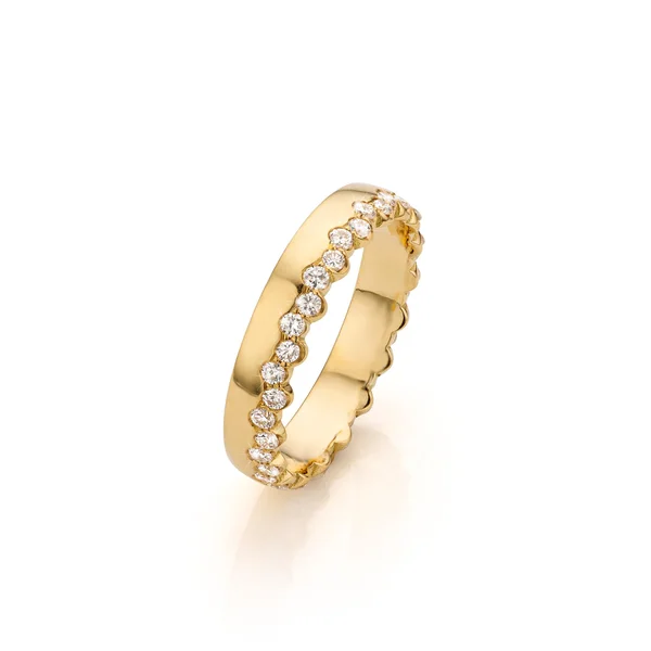 Trouwring geel goud 18kt., gezet met witte diamantjes